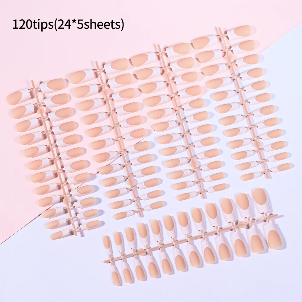 120pcs/Bag Mid-Long French Ballet Matte Fake Nails Press On Nails Nude Pink Nail Tips Full-Cover (1.95-2.5cm) Artificial Tips-13