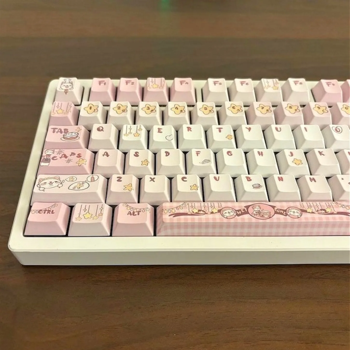 Cute Pink Cat Keycaps 134 Keys PBT Cherry Profile for Mechanical Keyboard