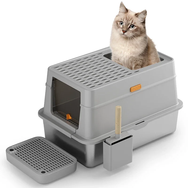 Durable Detachable Large Capacity Storagel Cheap Portable Luxury Stainless Steel Cat Litter Box Pet Toilet Cat Sandbox