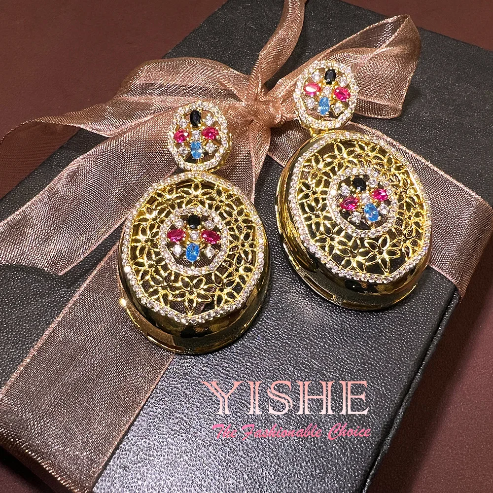 New Chinese earrings, brushed hollow copper plated real gold light luxury 24Kvintag high-end earrings source factory wholesale