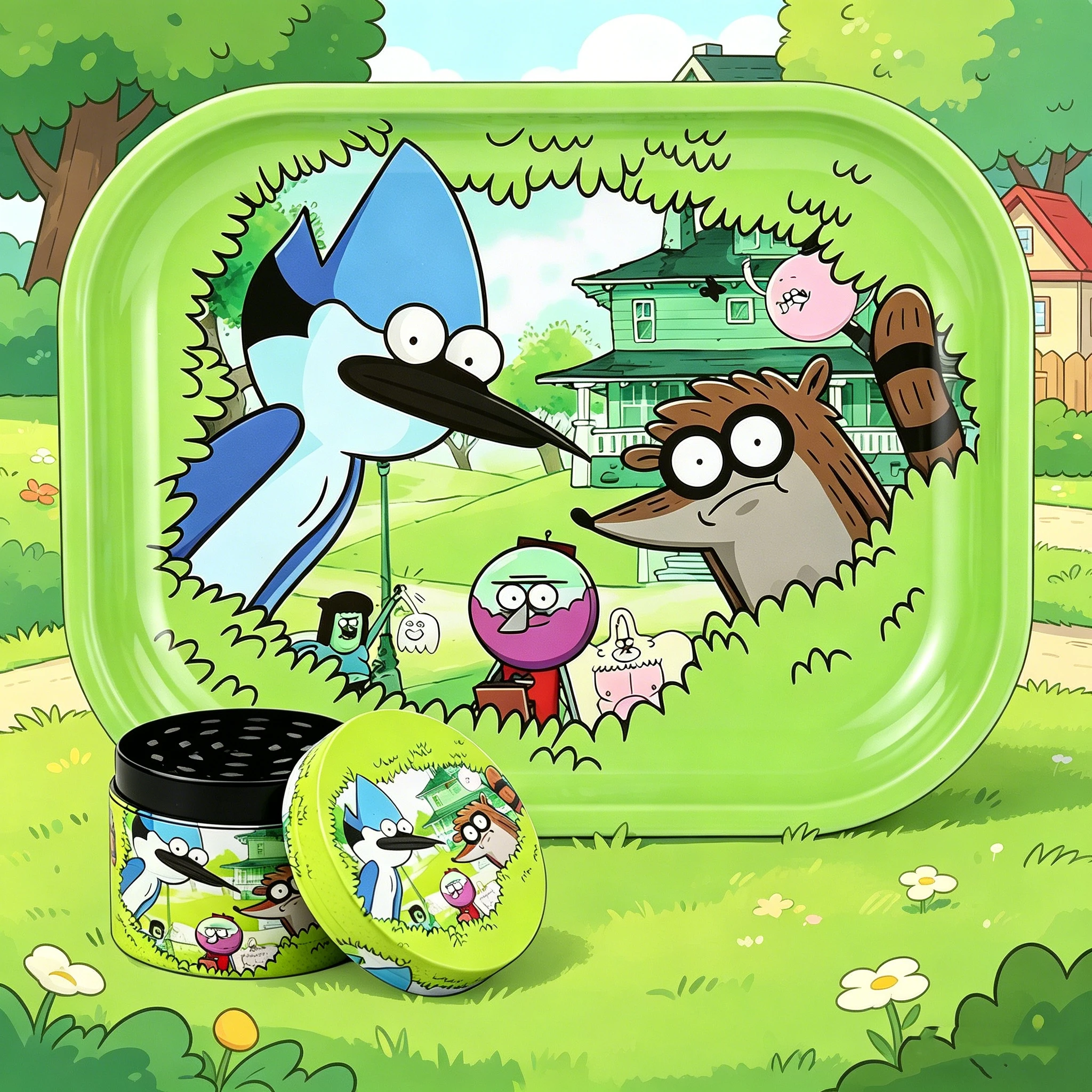 1/2 Pieces Cartoon Bird and Raccoon Metal Rolling Tray and Herb Grinder