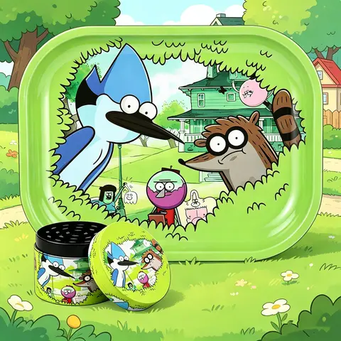 1/2 Pieces Cartoon Bird and Raccoon Metal Rolling Tray and Herb Grinder