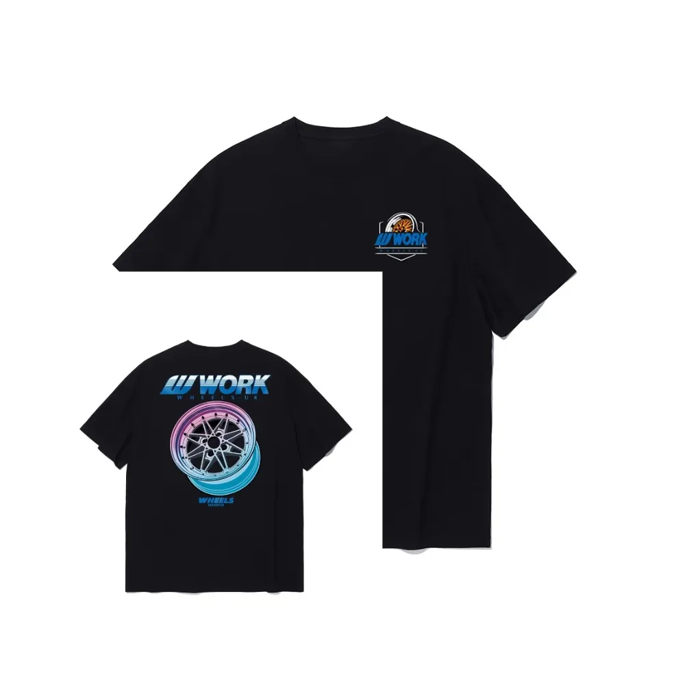 

Новинка 2023 года, WORK Wheels с коротким рукавом, японская JDM модифицированная автомобильная футболка с коваными колесами, свободная мужская футболка из плотного хлопка с круглым вырезом