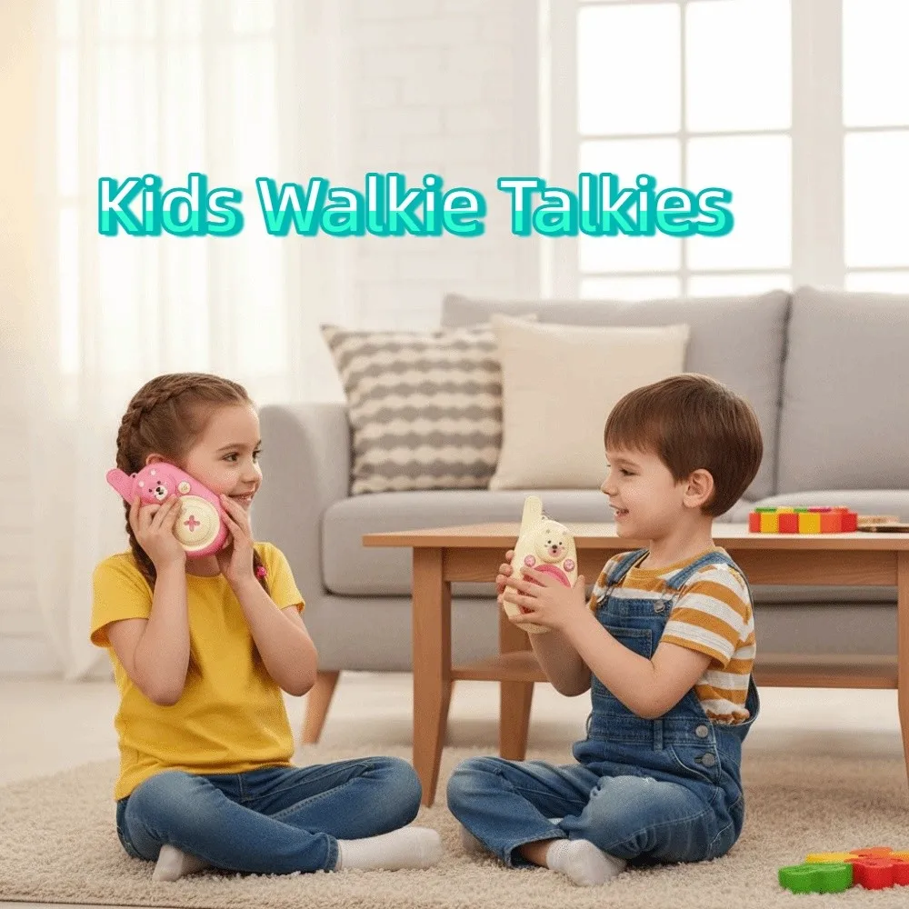 1 Pair Lovely Bear Walkie Talkies Long Range One Click Call Cartoon Bear Walkie Talkies Wearable Lanyard Wireless Communication
