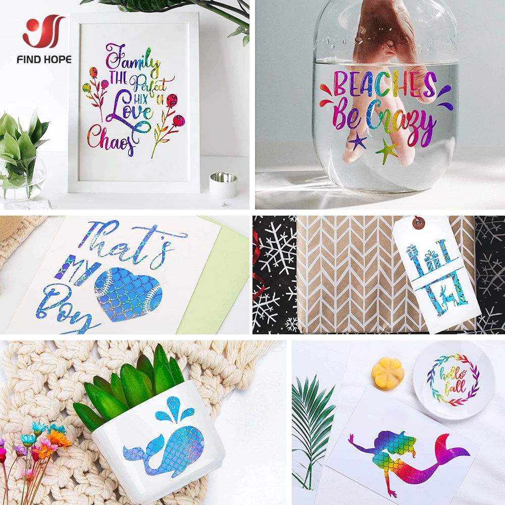 12 "x 10" samoprzylepny winyl holograficzny tęczowy lampart syrenka Craft Film DIY okno szklane naklejki dekoracyjne znaki naklejki do cięcia — zdjęcie 4