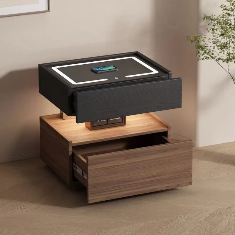 Suspended building block solid wood bedside table, Italian minimalist bedside light luxury bedroom locker