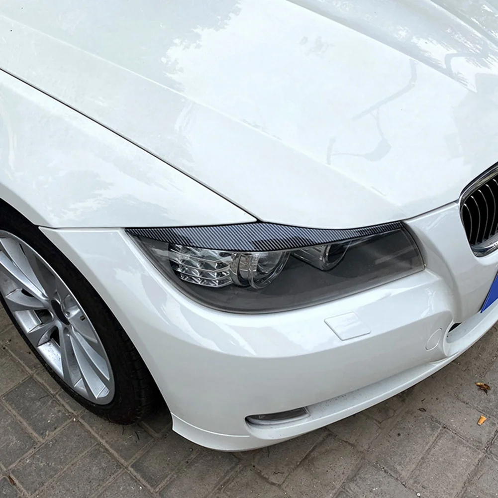 Faróis de fibra carbono do carro sobrancelhas pálpebras capa cílios cabeça luz adesivos para bmw série 3 e90 e91 320i 330i 05-12