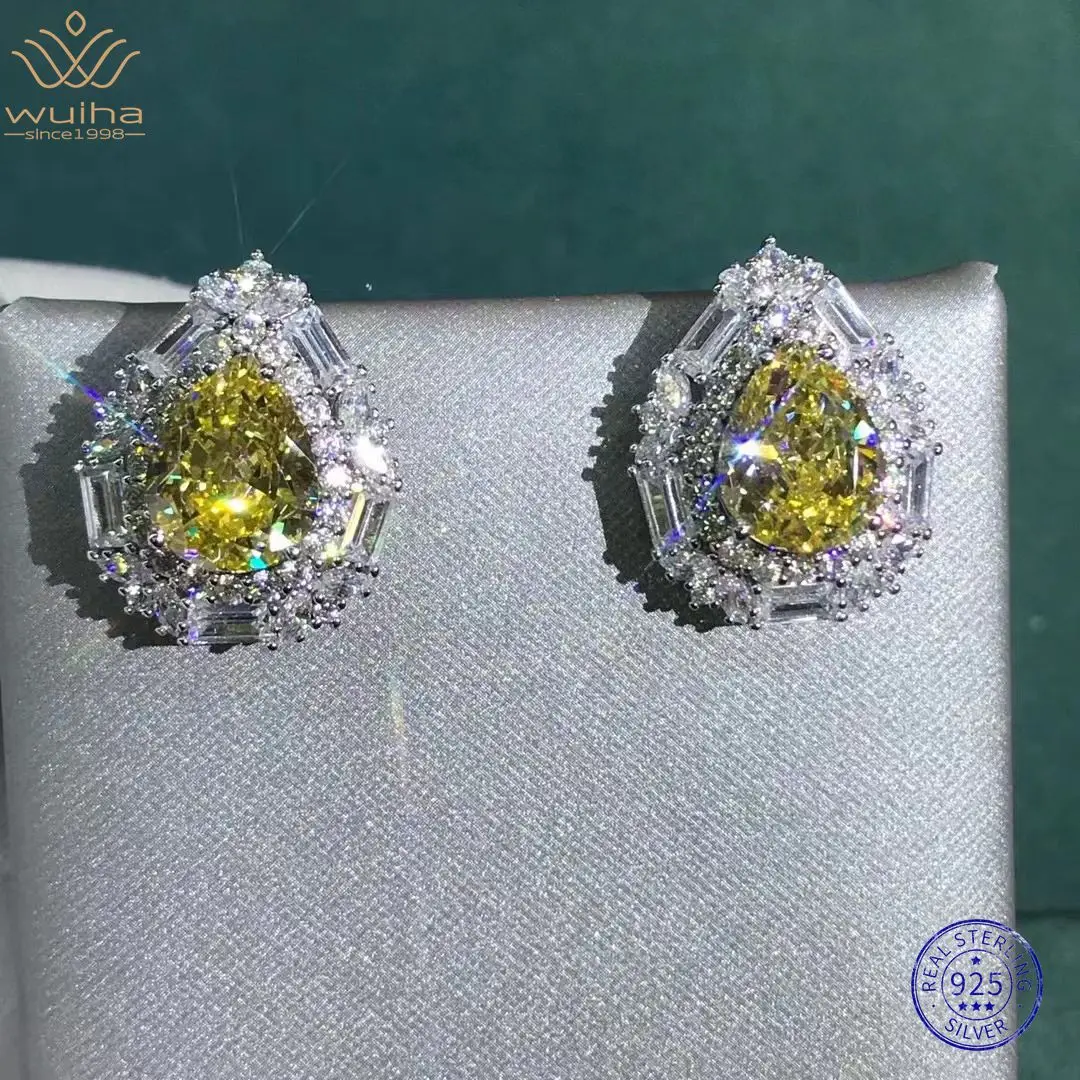 

WUIHA Real 925 Sterling Silver 3EX Pear 8CT VVS Yellow Diamond Pink Sapphire D Synthetic Moissanite Stud Earrings Drop Shipping