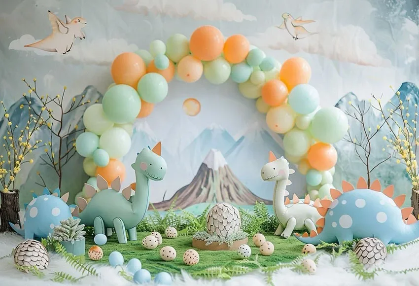 Mehofond Photography Background Jungle Forest Dinosaur Balloon Children Birthday Cake Smash Portrait Decor Backdrop Photo Studio