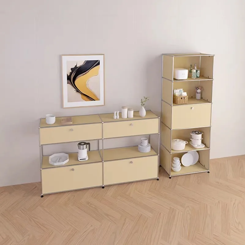 Living Room Module Storage Cabinet Sideboard Storage Shelf Modular Furniture Stainless Steel Frame TV Stand Wood Cabinet- Keys