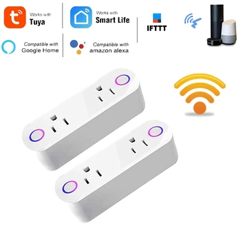 2 Pack Slimme Stekker 15a Slimme Dubbele Stopcontacten Met Energiebewaking Handsfree Spraakbediening Voor Alexa, Ifttt En Google Assist