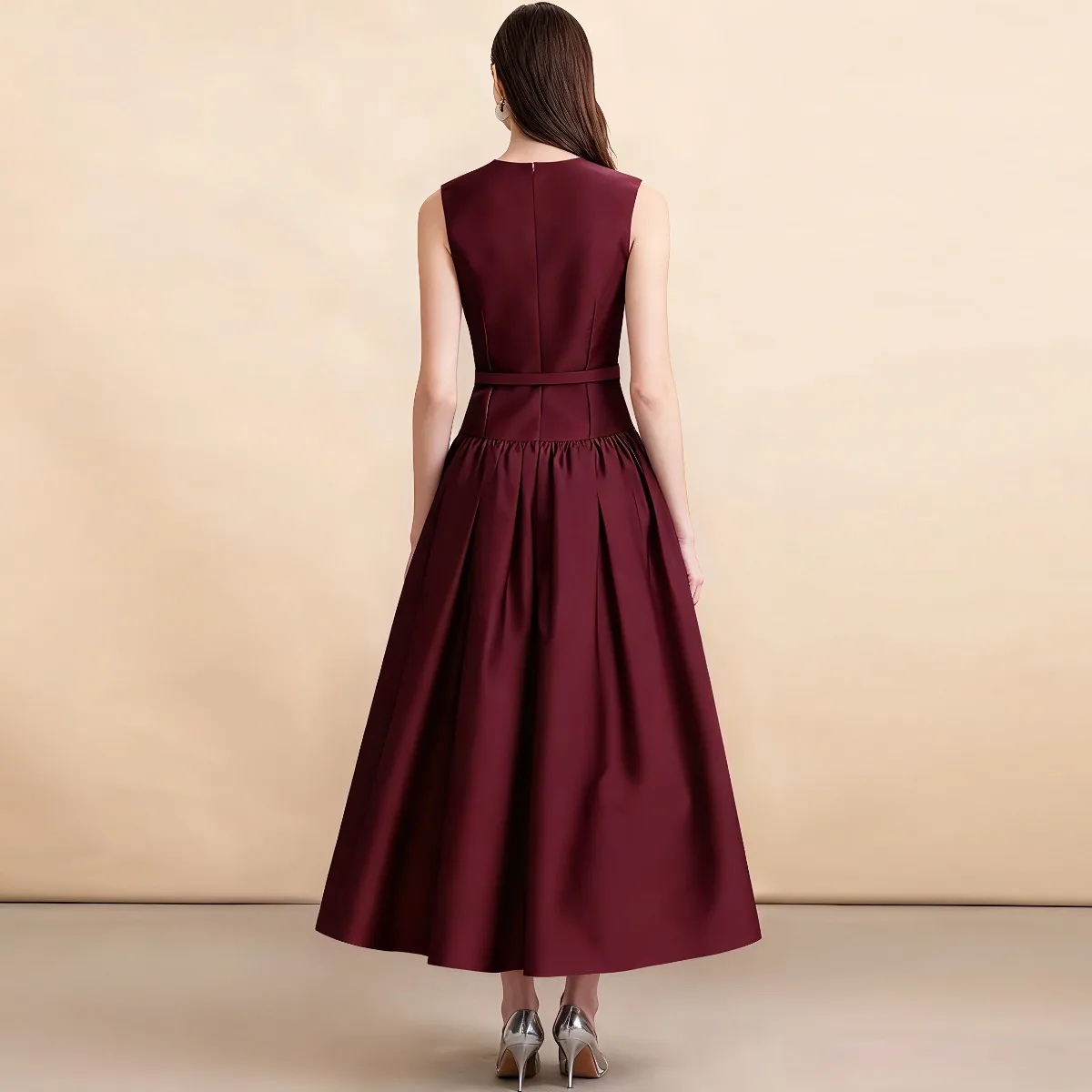 Robe mi-longue rétro en satin, coupe trapèze, avec ceinture, taille basse, couleur unie, pour femme, mode printemps été automne hiver
