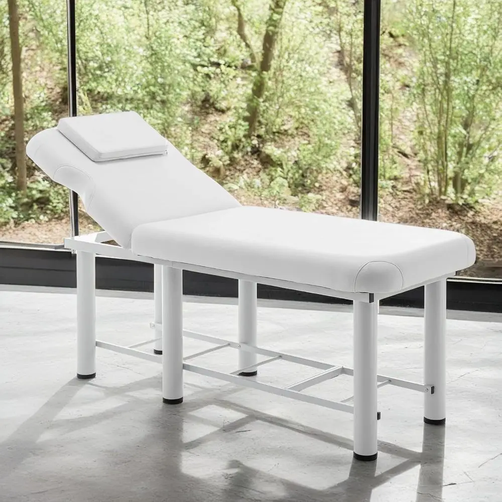

Белая массажная кровать из искусственной кожи с регулируемой спинкой, съемным подголовником и нижней полкой для хранения спа-салона и парикмахерского оборудования