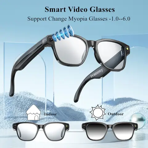 แว่นตาอัจฉริยะพร้อมกล้องวิดีโอ รองรับสายตาสั้น กล้อง 8MP ความจุ 4GB ป้องกันการสั่นไหว ถ่ายวิดีโอ จดจำวัตถุ แปลภาษาอัจฉริยะ