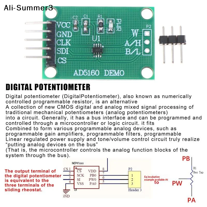 【AO】AD5160 Digital Potentiometer Module Potentiometer AD5160 5K/10K/50K/100K 256-step Adjustable