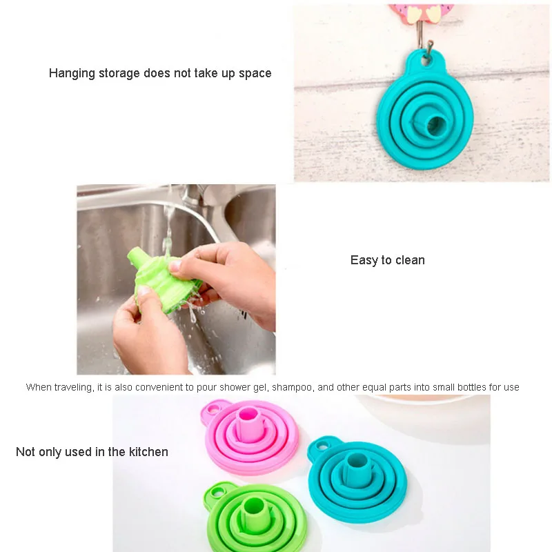 Silicone Collapsible Foldable Funnel Household Kitchen Cooking Tools Portable Wine Mini Portable Oil Pot Funnel