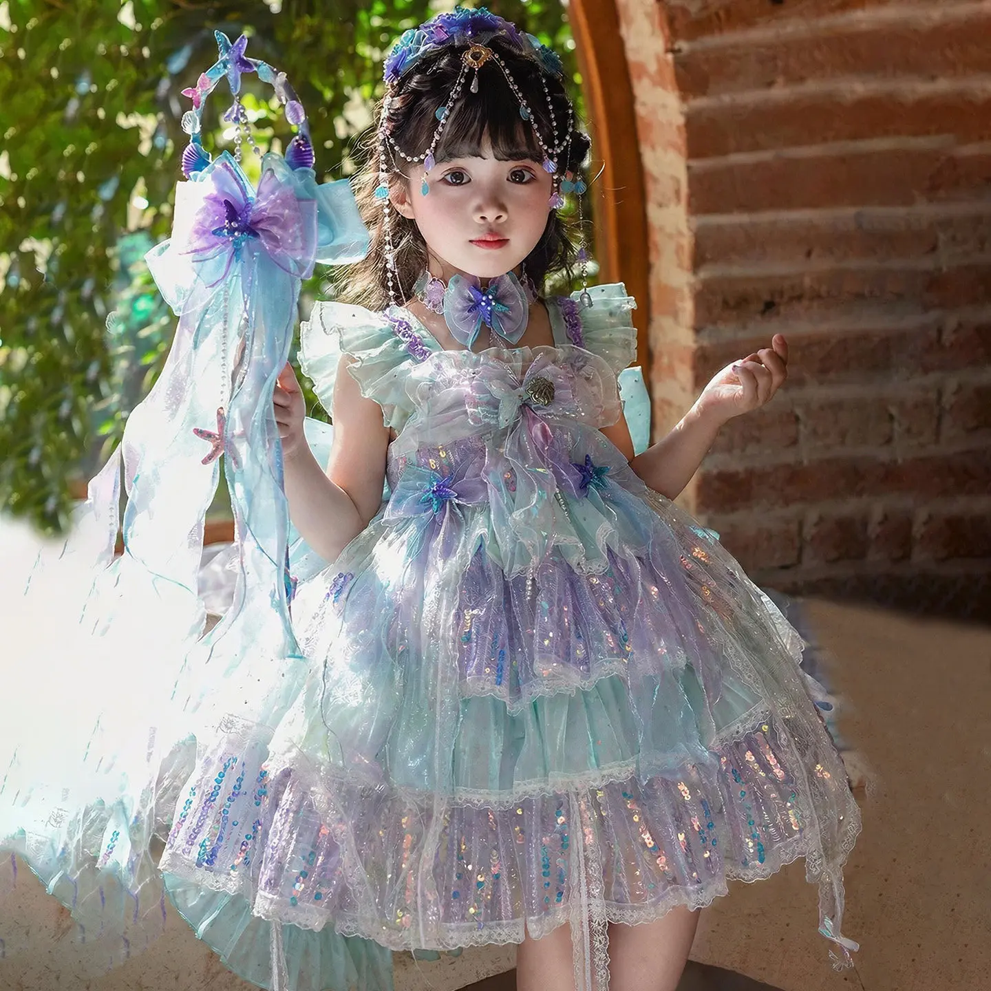 

Girl Lolita Style Princess Dress Flutter Sleeve Tutu Birthday Kids Cospaly Dresses Jsk Suspender Ball Gown Spring/summer