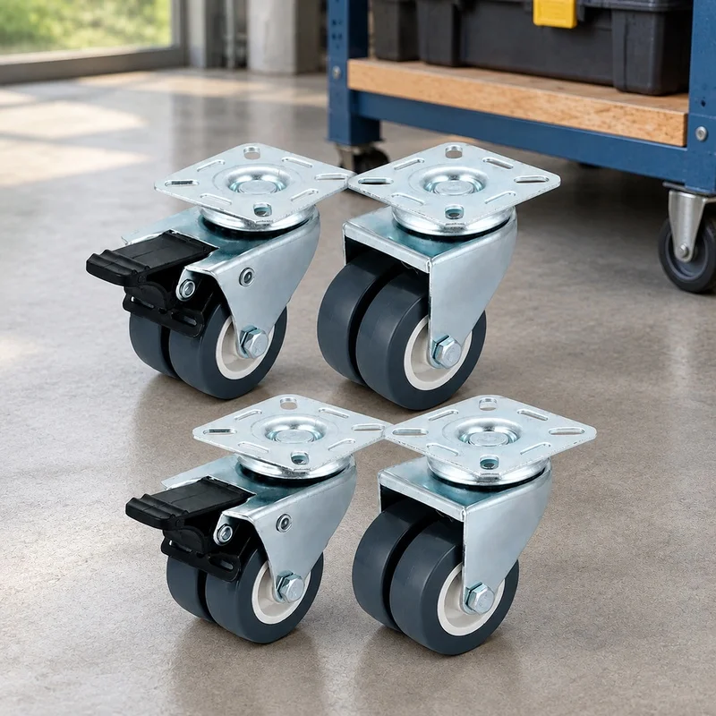 4-Pack Heavy-Duty Silver Swivel Casters with Locking Mechanism, Silent Rollers for Furniture and Cart Support, 362.87KG Load