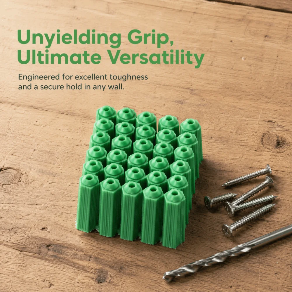 100pcs Durable Multi-Pack Drywall Plugs Green 1/4