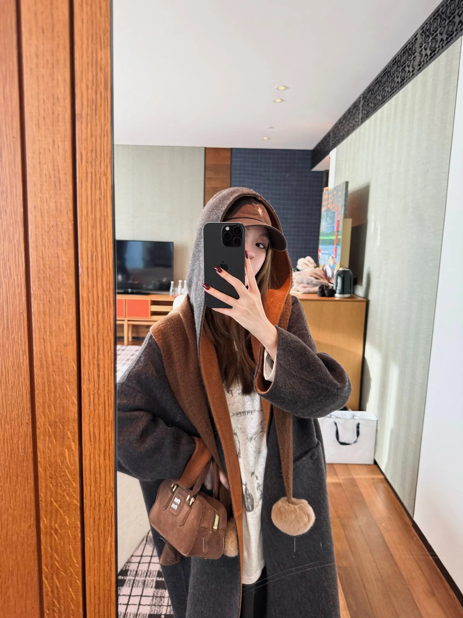 

Двустороннее шерстяное пальто Qian Meixi с капюшоном, женская верхняя одежда, 90% высокопрочная шерсть, цвет Colion, удлиненный дизайн