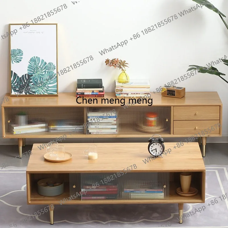 All solid wood Nordic light luxury push-pull Changhong glass coffee table, small apartment coffee table