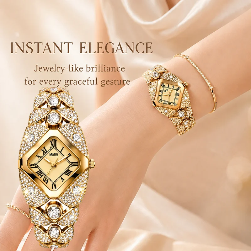 Luxury Iced Watches Women Brand Mark Fairwhale Fashion Big Diamond Bracelet Waterproof Jewelry Wristwatch Ladies Gift 2026 New