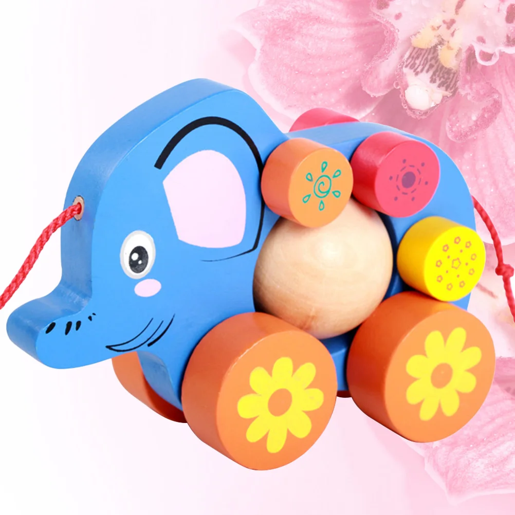 1PC Funny Traction Toy Cartoon Elephant Pulling Cart Toy Creative Baby Walker Toy Lovely Animal Pulling String Cart Toy for Kids