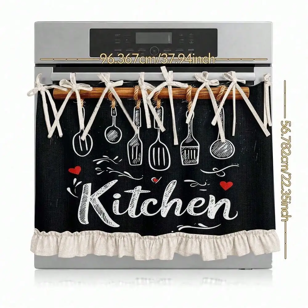 Multifunctional Chalkboard-Themed Kitchen Curtain & Apron Cover - Suitable for Oven Cover, Dishwasher, Window Decoration, Dish Drying Rack Cover - Fabric with Chalkboard Utensil, Installation for Or Cafe