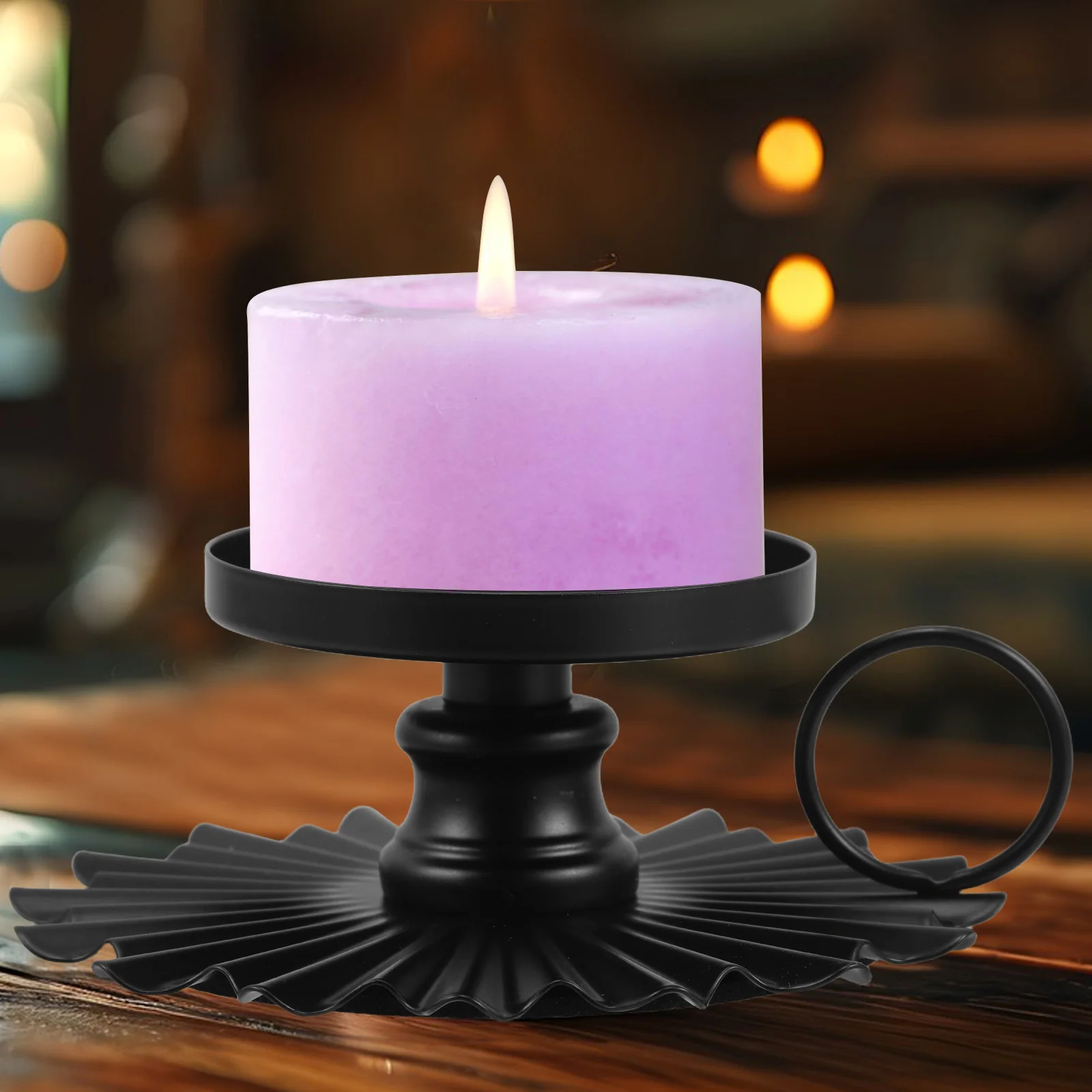 

2Pcs Iron Holder Creative Vintage Fan Design Pillar Candlestick Romantic Table Centerpiece Black Metal Home Decoration