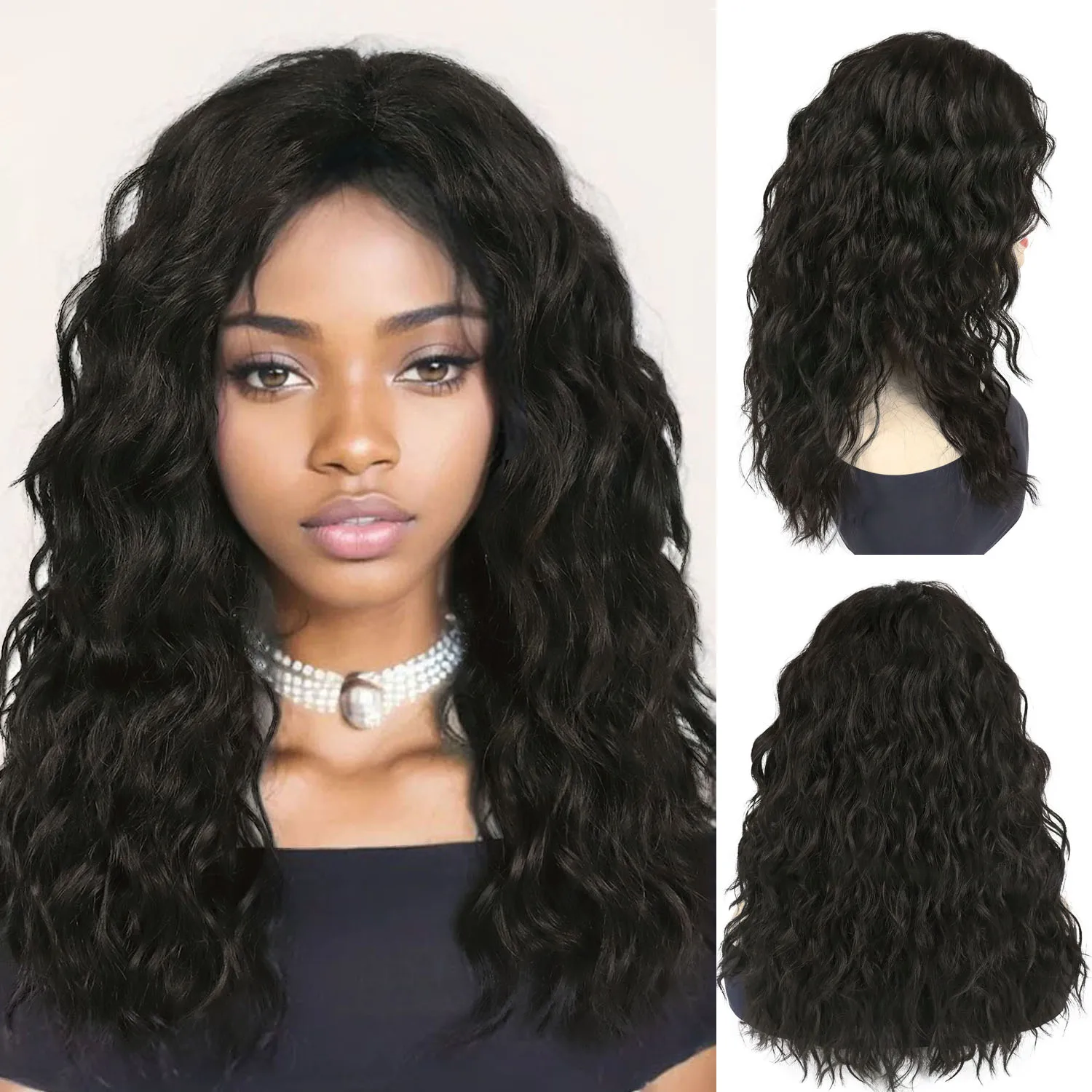 

Длинный волнистый парик с челкой для женщин, синтетический, средней длины, темно-коричневый, термостойкий, мягкий, для повседневного использования и вечеринок