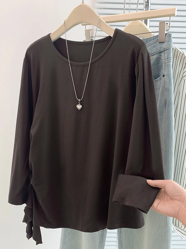 Loose Casual round Neck Long Sleeve T-Shirt Women's Korean Design Sense Initial Autumn Wear Versatile Base Shirt Top
