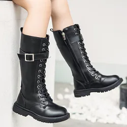 Girls Boots 2023 Autumn New Fashion Leather Knee-length Long Boots Princess High Top Kids Shoes Casual Children Cotton Boots