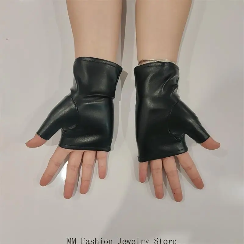 D0UB Punk Design Fingerless Gloves Breathable Lining Durable PU For Rides