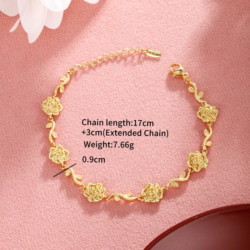 

Luxury 24K 9999 Pure Gold real gold Women's Frosted Branches Rose Bracelet