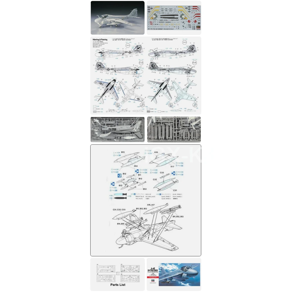 Hasegawa 00338, Escala 1:72, Avión de Ataque A6E A-6E Intruder de la Armada Estadounidense, Kit de Modelo de Plástico para Armar, Hobby de Montaje