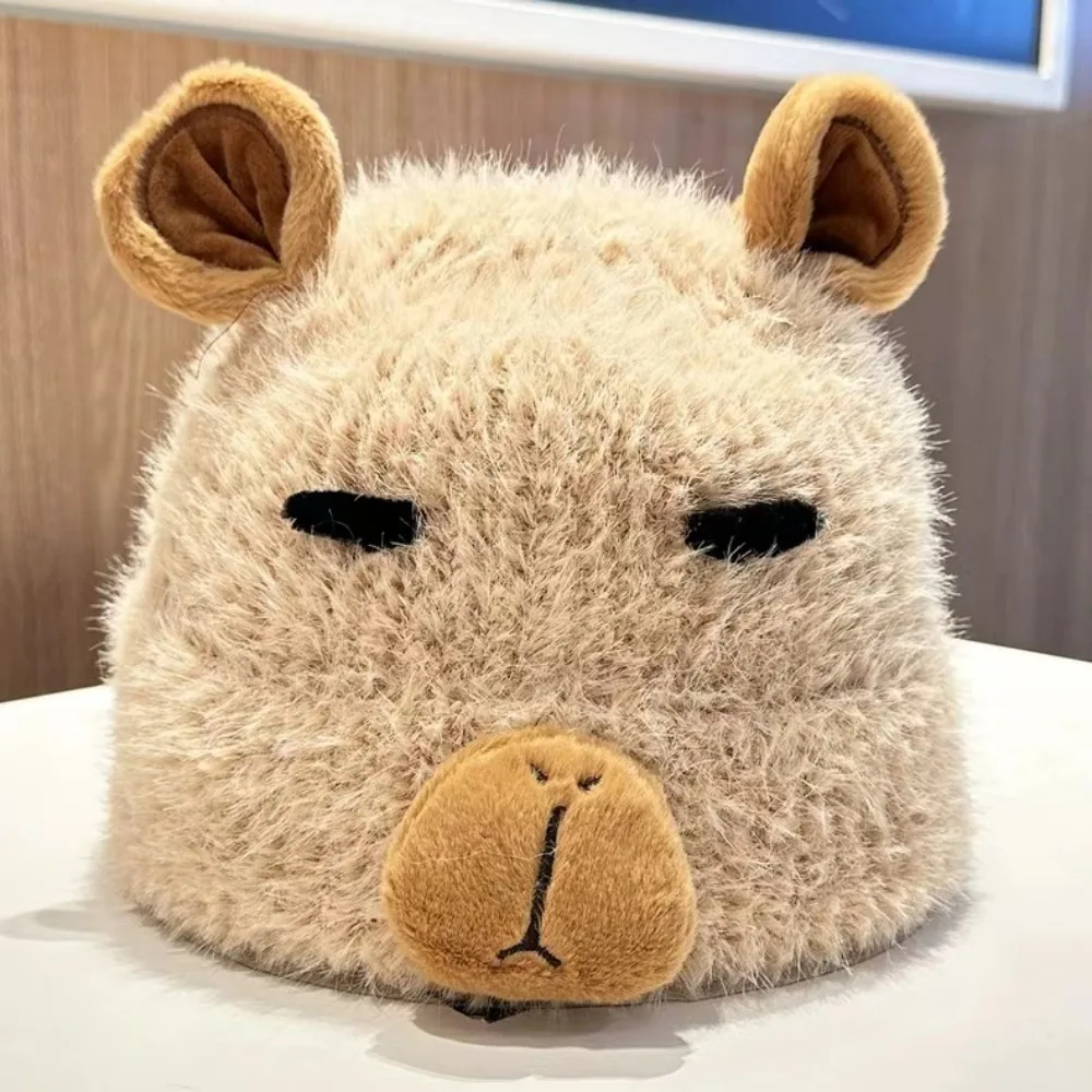 Fashion Cartoon Capybara Plush Cap Windproof Soft Children Pullover Hat Warmer Headgear Parent Child Cap Cycling