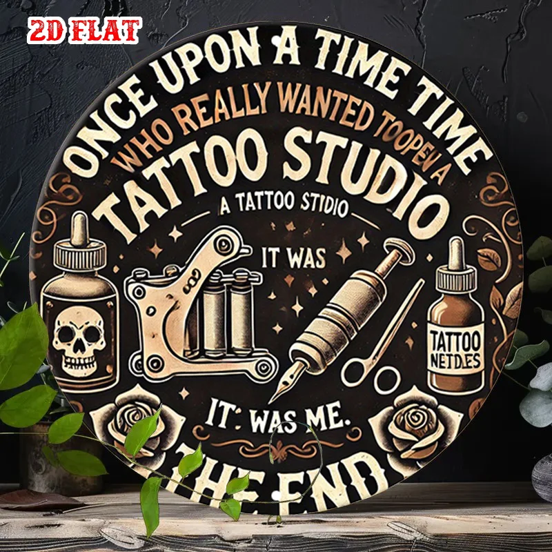 2D plan, 1 retro tattoo studio wall decoration - retro tattoo machine and tattoo art plaque with tattoo needle and ink design