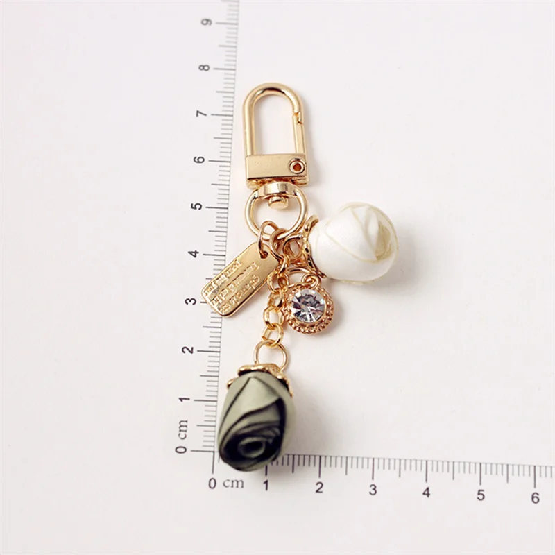 Charm Fabric Rose Flower Keychain Female Backpack Pendant Jewelry Lady Couple Bag New Fashion Charm Flower Keychain Party Gift