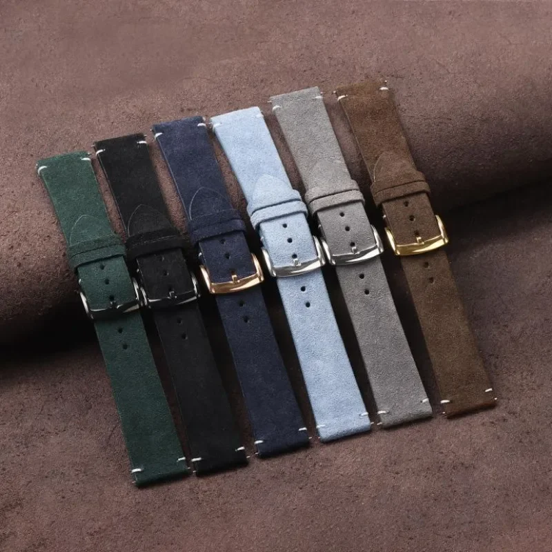 本物のスエードレザーの時計ストラップ,セイコーとカシオ用のビンテージスタイルの時計バンド,男性と女性用のクイックリリースブレスレット,20mm, 22mm