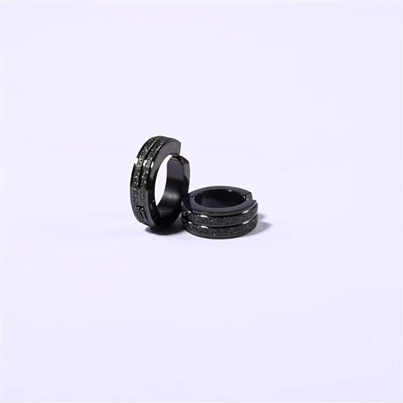 1 Pair 4*9 Mm Line Black-color Plated Round Trendy Brief Stainless Steel Men Hoop Earrings Clip For Women Classic Jewelry