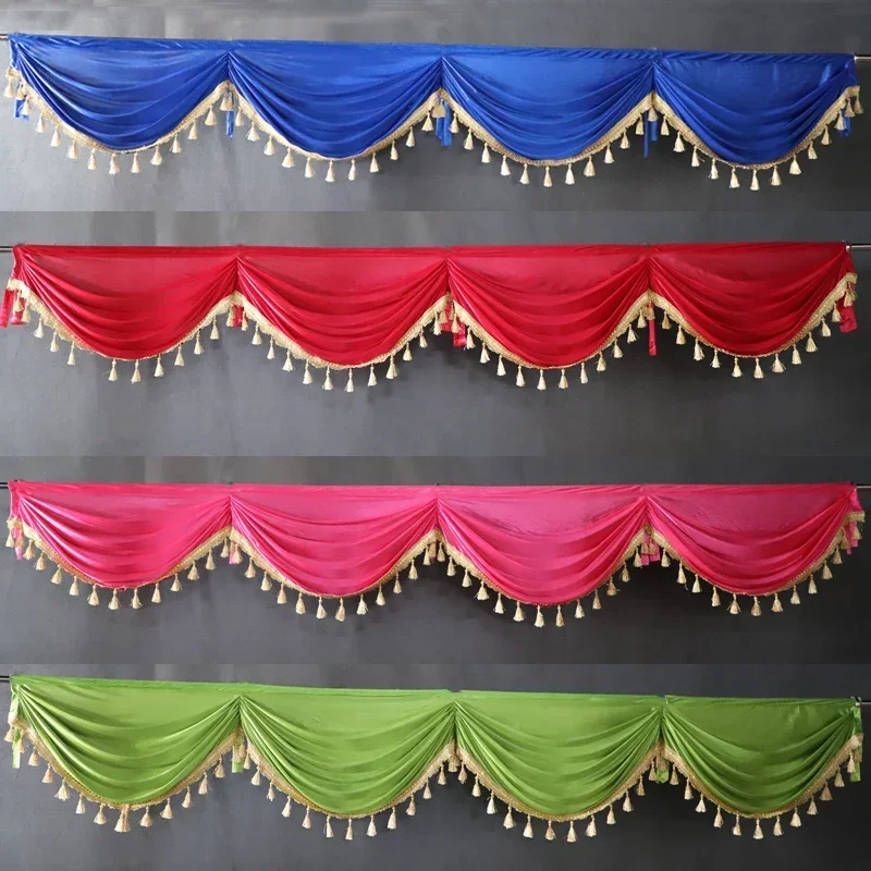 

Event Party Valance Drape Panel Ice Silk Wedding Backdrop Curtain Stage Background Decoration Table Skirt Swag Drapery Tassel