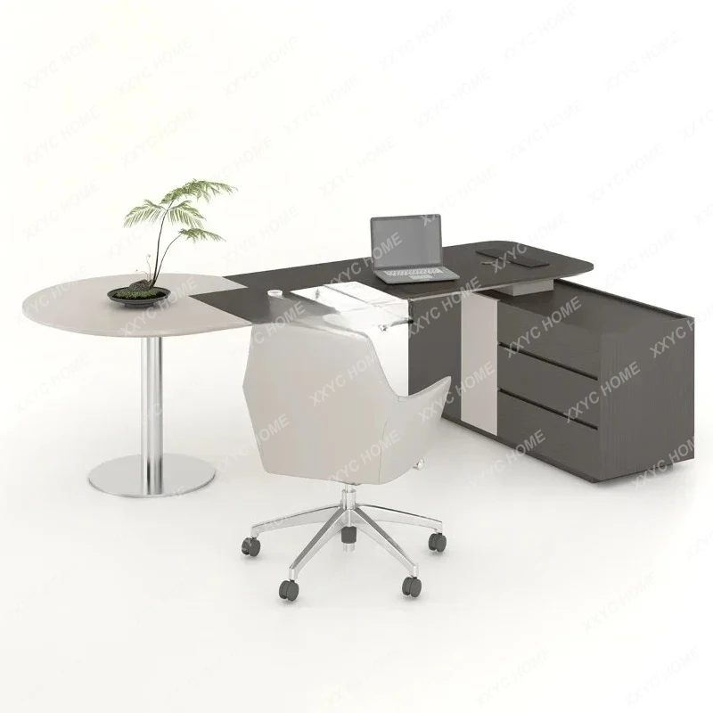 A Light Luxury Italian Office Boss Desk Large Class Desk Solid Wood President Computer  Writing Desk