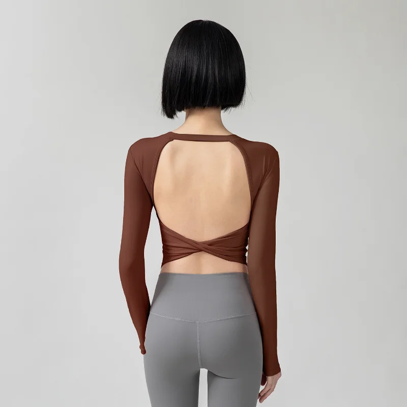 Sexy Slim Fit Yoga Clothes Long Sleeve Fitness Sportswear Women's Body Shaping Top Polyester Fabric Casual Wear