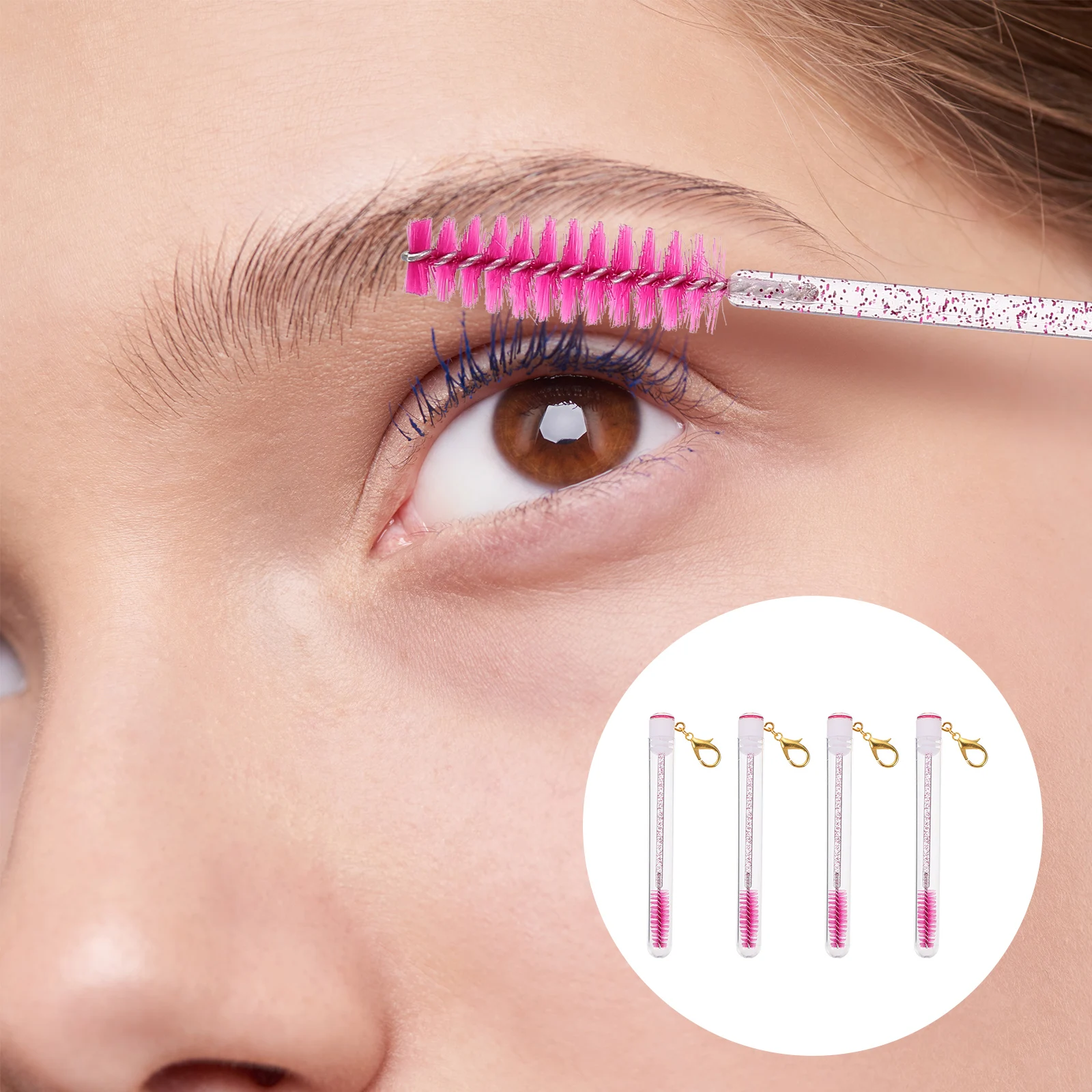 

4pcs Eyelash Brush Keychain Portable Mascara Applicator For Eyelash Brow Comb Lightweight Makeup Tool Travel Set