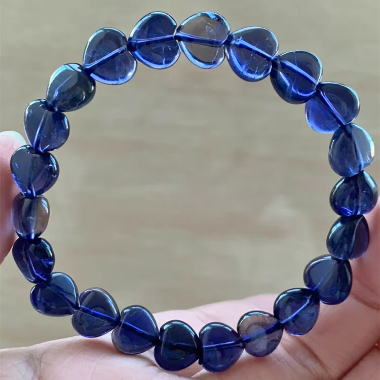 Natural Blue Dichroite Cordierite Iolite Bracelet Heart Beads 8.5mm Women Iolite Crystal Clear Round Beads Fashion AAAAAA