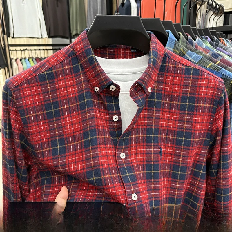 

Paul Autumn Plaid Pure Cotton Flannel Casual Long Sleeve Shirt Men's Iron-Free Button-Up Breathable Comfortable Loose Fit Shirt