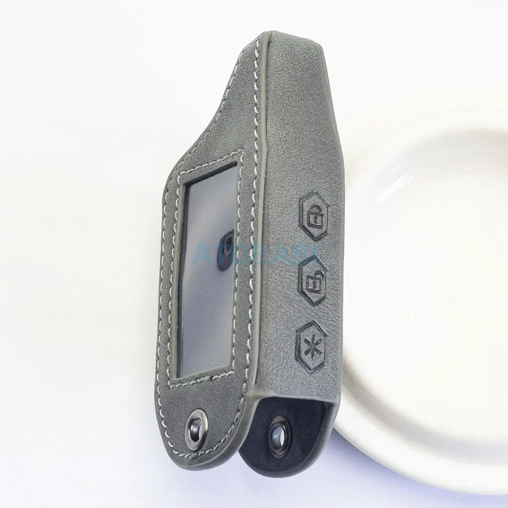 حقيبة غطاء مفتاح السيارة من الجلد الرمادي لـ Starline A91 A61 V7 B9 B6 نظام إنذار السيارة اتجاهين LCD عن بعد Fobs Shell حافظة حماية الجلد #4