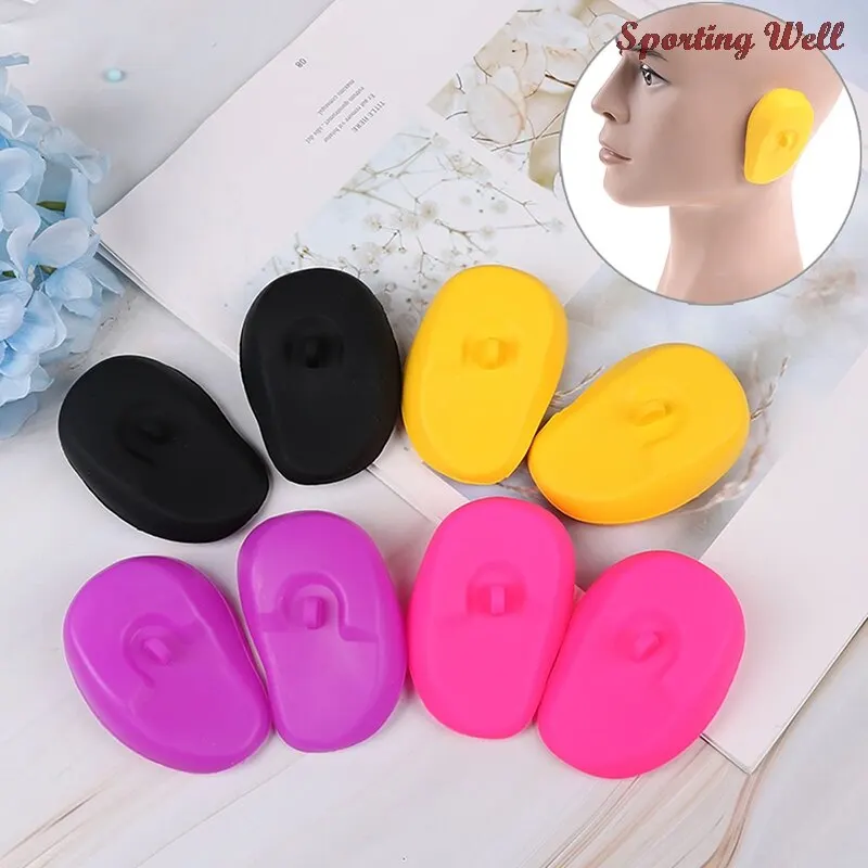 1/2 pares de tinte para el cabello de salón, protector de silicona para las orejas, barbería, orejeras antimanchas, ducha de buceo, tapón para dormir antiruido