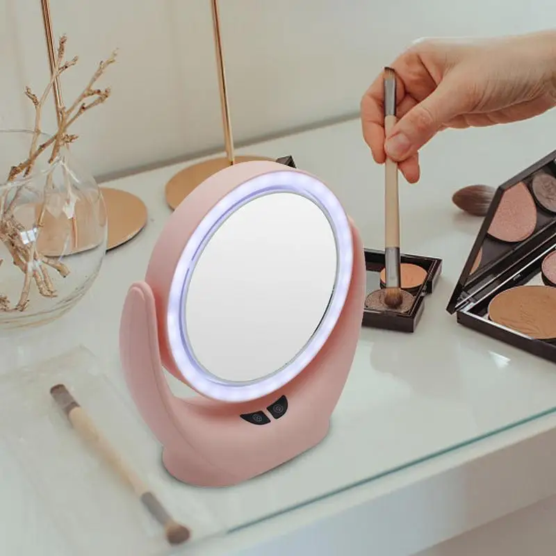 Small Fan Vanity Mirror 360 Degree Rotation Light Up Vanity Mirror Multifunctional Skin Care Tool Portable Makeup Supplies For