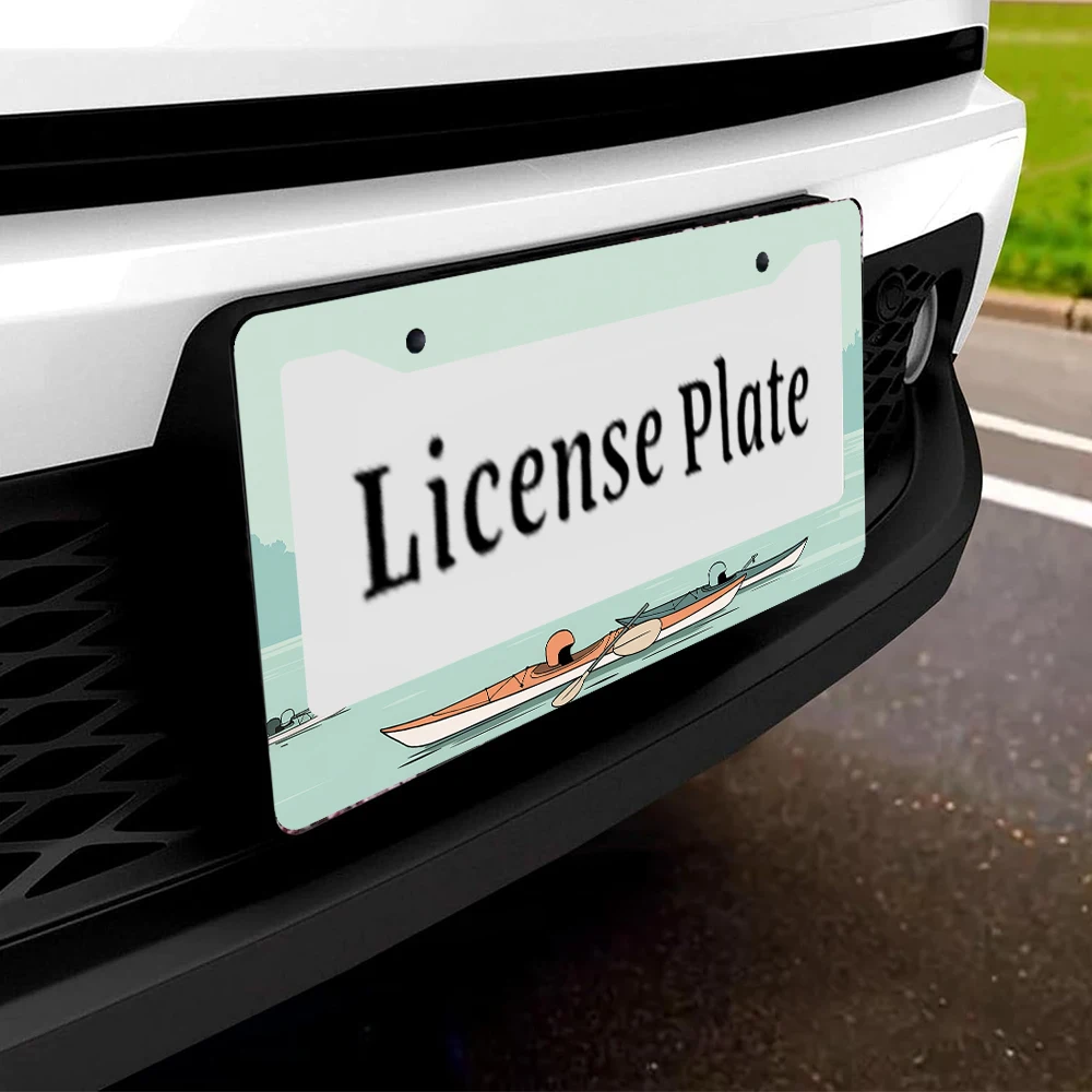 قطعة واحدة من إطار لوحة الترخيص ذو فتحتين لمشهد التجديف باللون الأخضر، نمط كرتوني، مادة ألومنيوم، 6 × 12 بوصة، مع مجموعة براغي، ممتعة وU